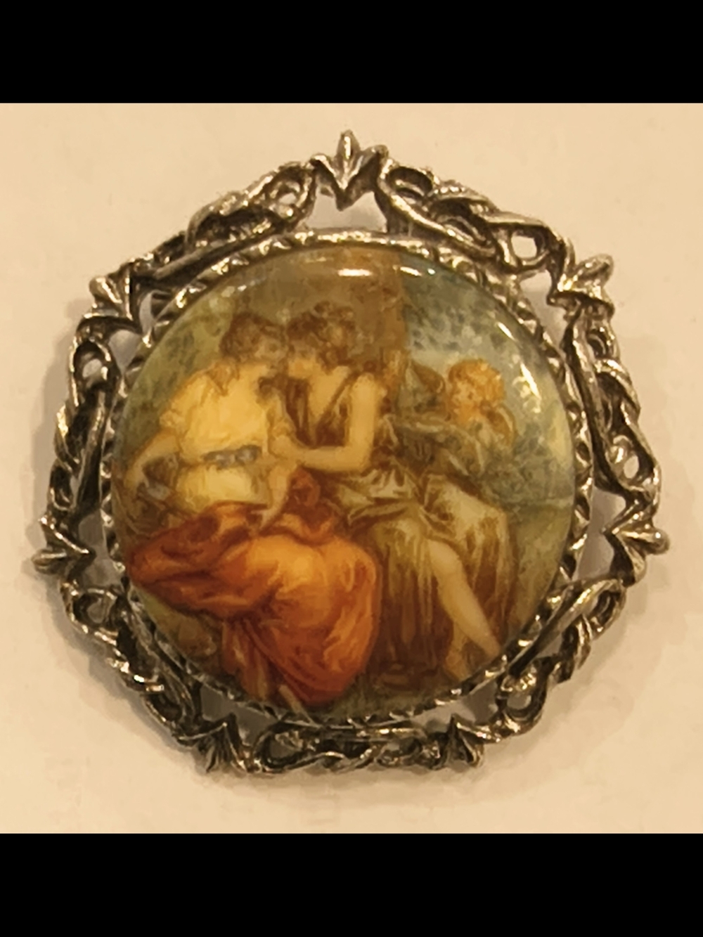 Vintage Cameo Round Brooch Fragonard Style